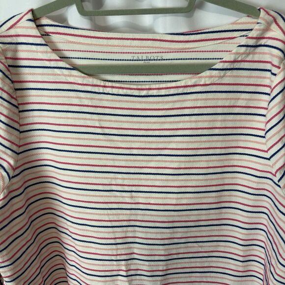 Talbots Womens Multi Striped 3/4 Sleeve Top Pullover Sz 1X Boatneck Pink Preppy - Picture 3 of 7